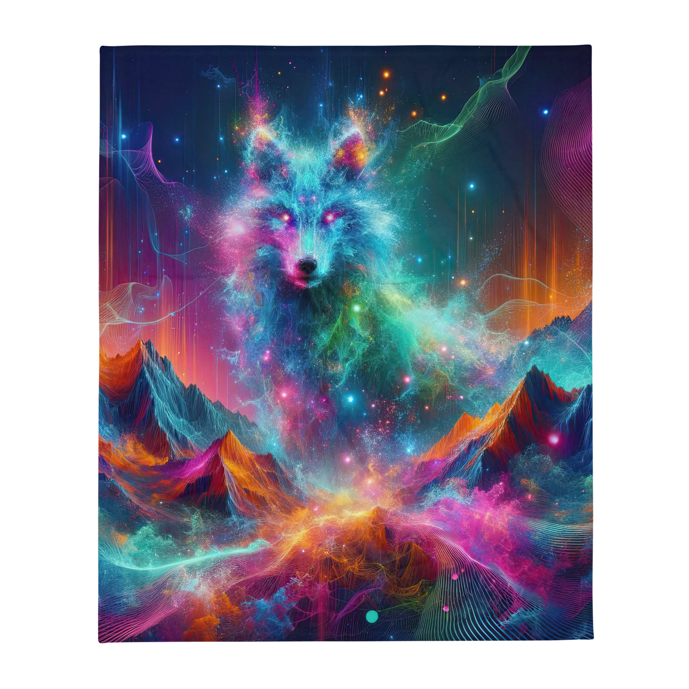 Alpen und Wolf: Lebendige Farben und schimmernde Lichtpartikel (AN) - Überwurfdecke xxx yyy zzz 127 x 152.4 cm
