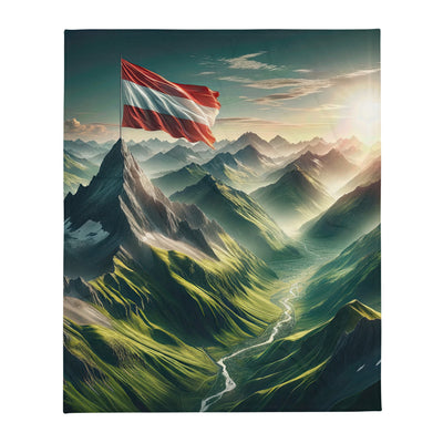 Alpen Gebirge: Fotorealistische Bergfläche mit Österreichischer Flagge - Überwurfdecke berge xxx yyy zzz 127 x 152.4 cm