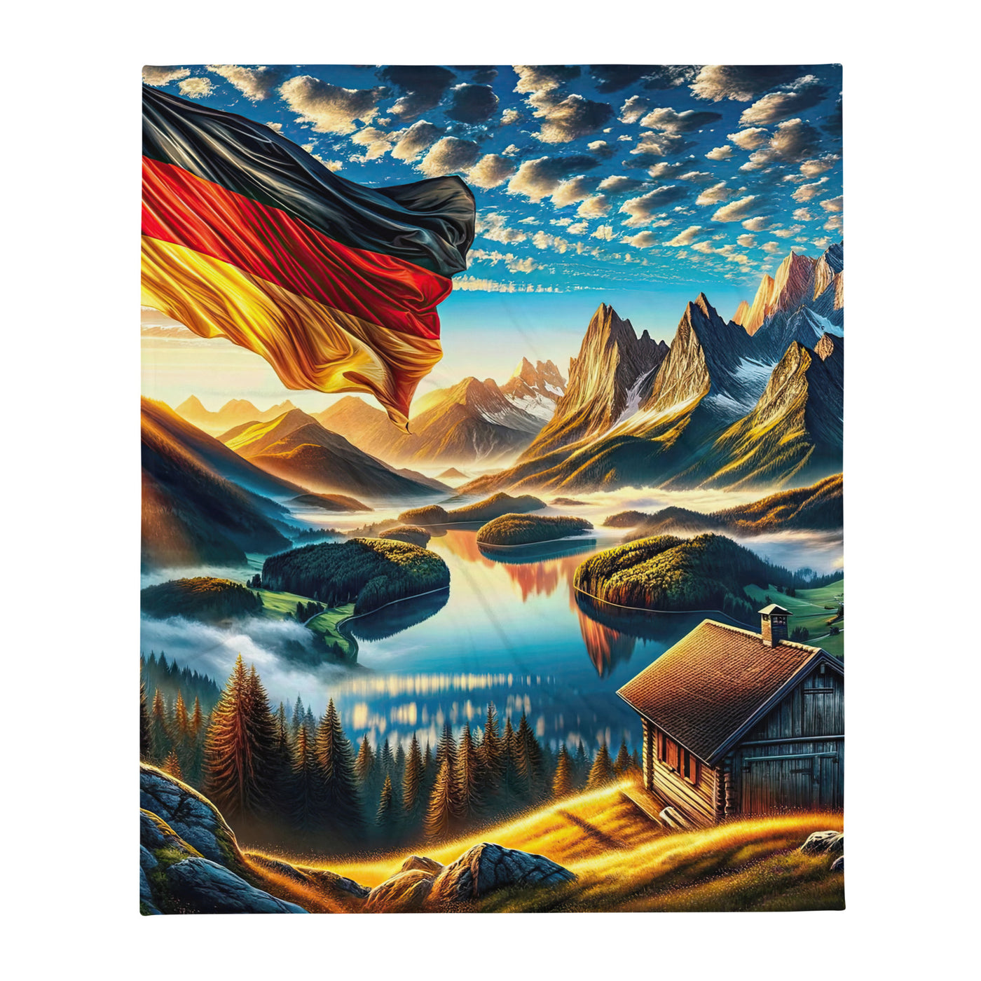 Alpen Gebirge im Morgenlicht: Kunstwerk mit Deutsche Flagge - Überwurfdecke berge xxx yyy zzz 127 x 152.4 cm