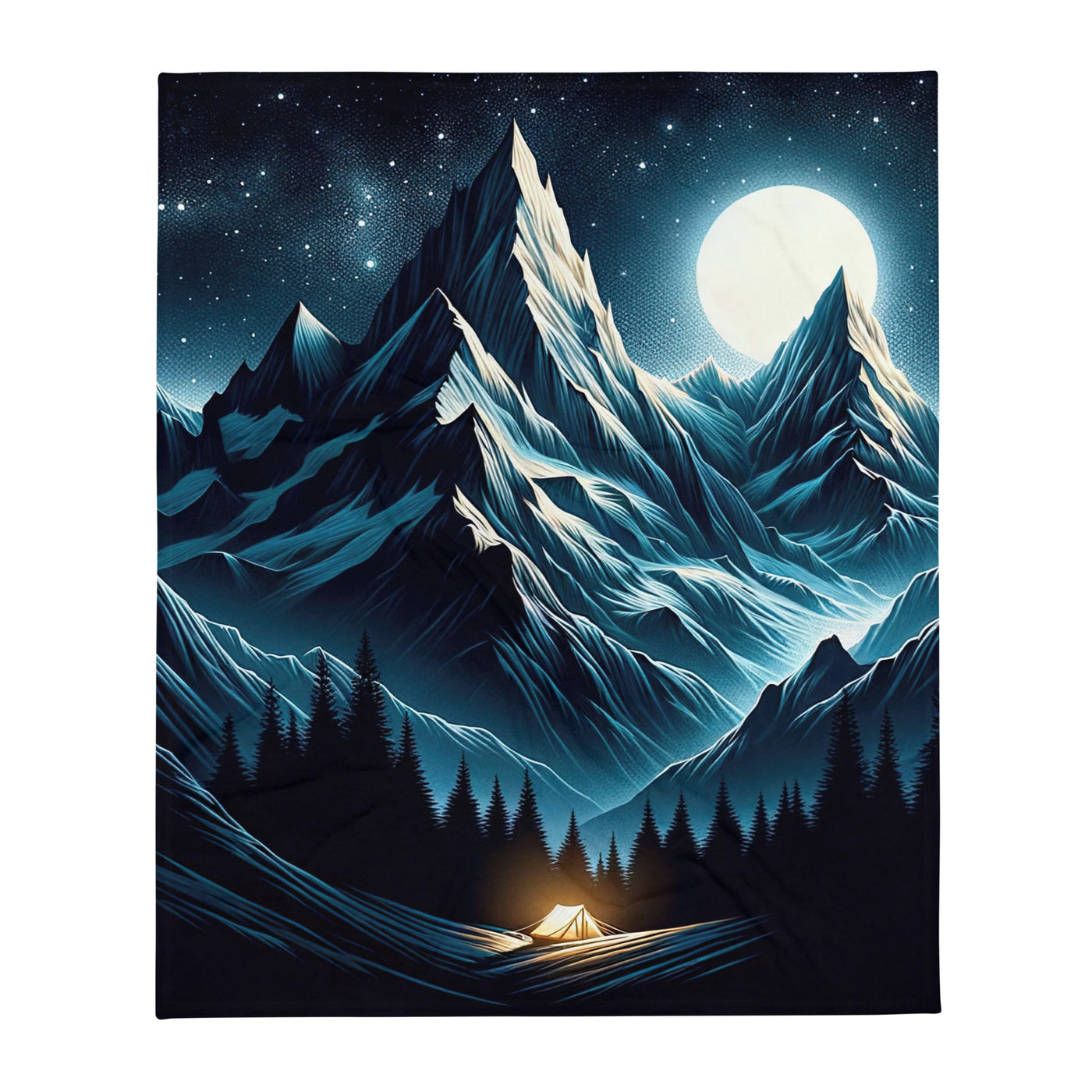 Alpennacht mit Zelt: Mondglanz auf Gipfeln und Tälern, sternenklarer Himmel - Überwurfdecke berge xxx yyy zzz 127 x 152.4 cm