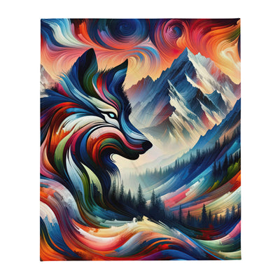 Abstrakte Kunst der Alpen mit majestätischer Wolfssilhouette. Lebendige, wirbelnde Farben, unvorhersehbare Muster (AN) - Überwurfdecke xxx yyy zzz 127 x 152.4 cm
