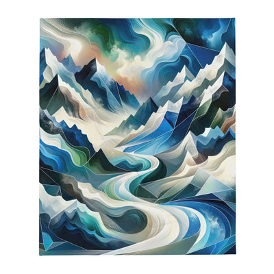 Abstrakte Kunst der Alpen, die geometrische Formen verbindet, um Berggipfel, Täler und Flüsse im Schnee darzustellen. . - Überwurfdecke berge xxx yyy zzz 127 x 152.4 cm