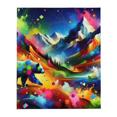 Neonfarbener Alpen Bär in abstrakten geometrischen Formen - Überwurfdecke camping xxx yyy zzz 127 x 152.4 cm