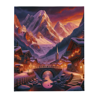 Magische Alpenstunde: Digitale Kunst mit warmem Himmelsschein über schneebedeckte Berge - Überwurfdecke berge xxx yyy zzz 127 x 152.4 cm