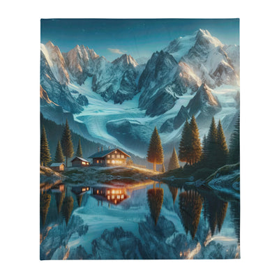 Stille Alpenmajestätik: Digitale Kunst mit Schnee und Bergsee-Spiegelung - Überwurfdecke berge xxx yyy zzz 127 x 152.4 cm