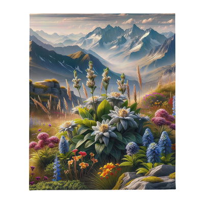 Alpine Flora: Digitales Kunstwerk mit lebendigen Blumen - Überwurfdecke berge xxx yyy zzz 127 x 152.4 cm