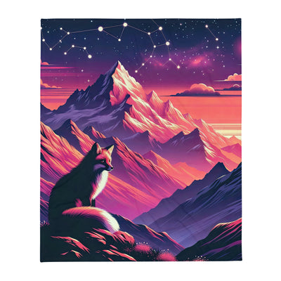Fuchs im dramatischen Sonnenuntergang: Digitale Bergillustration in Abendfarben - Überwurfdecke camping xxx yyy zzz 127 x 152.4 cm