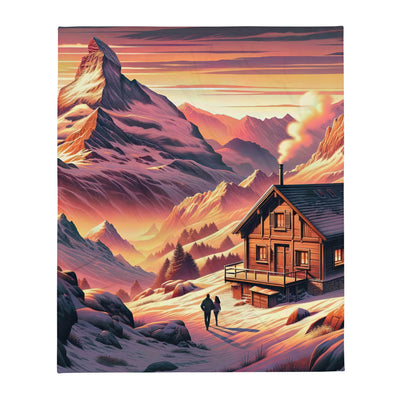 Berghütte im goldenen Sonnenuntergang: Digitale Alpenillustration - Überwurfdecke berge xxx yyy zzz 127 x 152.4 cm