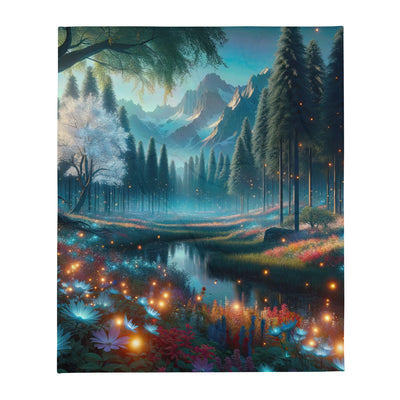 Ätherischer Alpenwald: Digitale Darstellung mit leuchtenden Bäumen und Blumen - Überwurfdecke camping xxx yyy zzz 127 x 152.4 cm