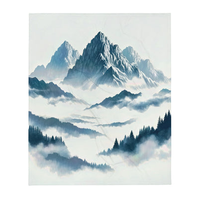 Nebeliger Alpenmorgen-Essenz, verdeckte Täler und Wälder - Überwurfdecke berge xxx yyy zzz 127 x 152.4 cm
