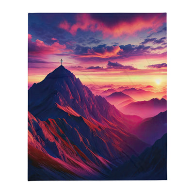 Dramatischer Alpen-Sonnenaufgang, Gipfelkreuz und warme Himmelsfarben - Überwurfdecke berge xxx yyy zzz 127 x 152.4 cm