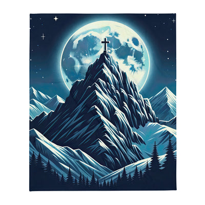 Mondnacht und Gipfelkreuz in den Alpen, glitzernde Schneegipfel - Überwurfdecke berge xxx yyy zzz 127 x 152.4 cm