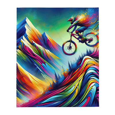 Mountainbiker in farbenfroher Alpenkulisse mit abstraktem Touch (M) - Überwurfdecke xxx yyy zzz 127 x 152.4 cm