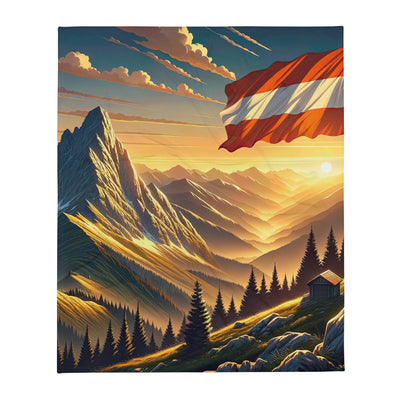 Ruhiger Alpenabend mit österreichischer Flagge und goldenem Sonnenuntergang - Überwurfdecke berge xxx yyy zzz 127 x 152.4 cm