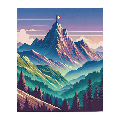Harmonische Berglandschaft mit Schweizer Flagge auf Gipfel - Überwurfdecke berge xxx yyy zzz 127 x 152.4 cm