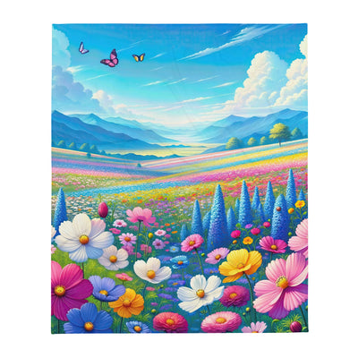 Weitläufiges Blumenfeld unter himmelblauem Himmel, leuchtende Flora - Überwurfdecke camping xxx yyy zzz 127 x 152.4 cm