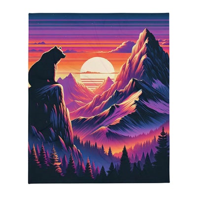 Alpen-Sonnenuntergang mit Bär auf Hügel, warmes Himmelsfarbenspiel - Überwurfdecke camping xxx yyy zzz 127 x 152.4 cm