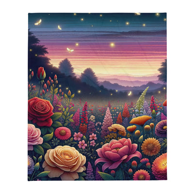 Skurriles Blumenfeld in Dämmerung, farbenfrohe Rosen, Lilien, Ringelblumen - Überwurfdecke camping xxx yyy zzz 127 x 152.4 cm
