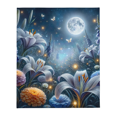 Ätherische Mondnacht auf blühender Wiese, silbriger Blumenglanz - Überwurfdecke camping xxx yyy zzz 127 x 152.4 cm