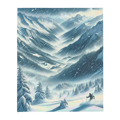 Alpine Wildnis im Wintersturm mit Skifahrer, verschneite Landschaft - Überwurfdecke klettern ski xxx yyy zzz 127 x 152.4 cm