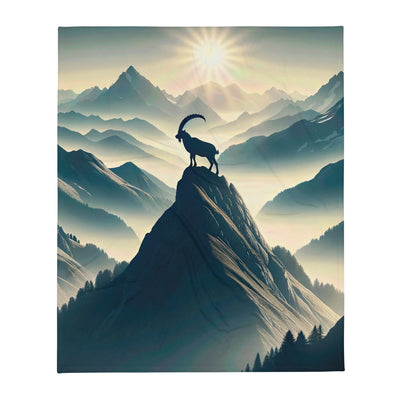 Morgendlicher Steinbock auf Alpengipfel, steile Berghänge - Überwurfdecke berge xxx yyy zzz 127 x 152.4 cm