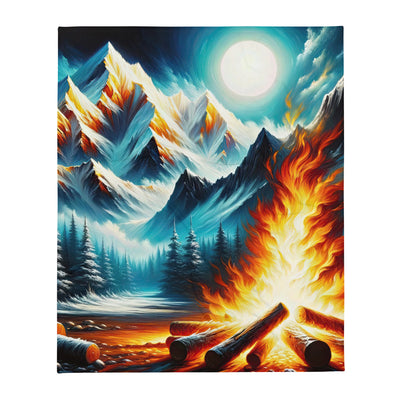 Ölgemälde von Feuer und Eis: Lagerfeuer und Alpen im Kontrast, warme Flammen - Überwurfdecke camping xxx yyy zzz 127 x 152.4 cm