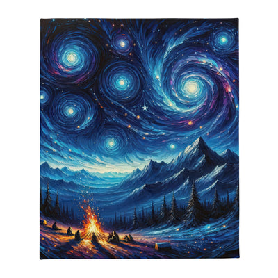 Sternennacht über den Alpen inspiriertes Ölgemälde, mystischer Nachthimmel in Blau - Überwurfdecke camping xxx yyy zzz 127 x 152.4 cm