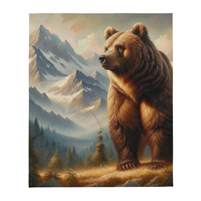 Ölgemälde eines königlichen Bären vor der majestätischen Alpenkulisse - Überwurfdecke camping xxx yyy zzz 127 x 152.4 cm