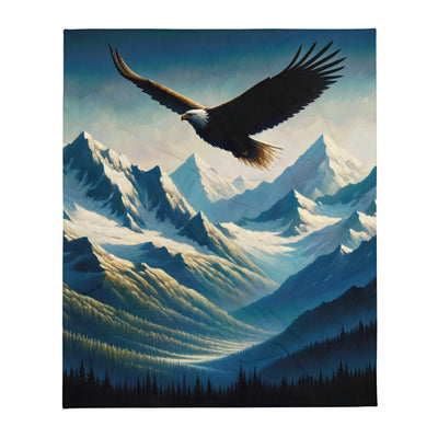 Ölgemälde eines Adlers vor schneebedeckten Bergsilhouetten - Überwurfdecke berge xxx yyy zzz 127 x 152.4 cm