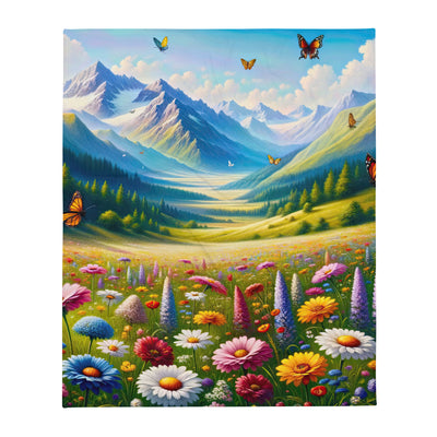 Ölgemälde einer ruhigen Almwiese, Oase mit bunter Wildblumenpracht - Überwurfdecke camping xxx yyy zzz 127 x 152.4 cm