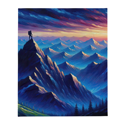 Ölgemälde eines ruhigen Alpenabends mit Bergsteigersilhouette auf dem Gipfel - Überwurfdecke wandern xxx yyy zzz 127 x 152.4 cm