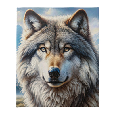 Porträt-Ölgemälde eines prächtigen Wolfes mit faszinierenden Augen (AN) - Überwurfdecke xxx yyy zzz 127 x 152.4 cm