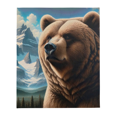 Realistisches Ölgemälde eines männlichen Bären in den Bergen mit Fokus auf Stärke und Schärfe - Überwurfdecke camping xxx yyy zzz 127 x 152.4 cm