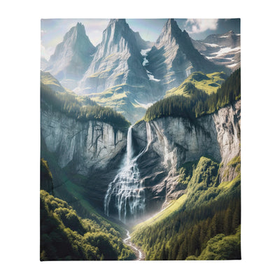 Foto der sommerlichen Alpen mit üppigen Gipfeln und Wasserfall - Überwurfdecke berge xxx yyy zzz 127 x 152.4 cm