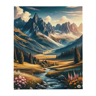 Quadratisches Kunstwerk der Alpen, majestätische Berge unter goldener Sonne - Überwurfdecke berge xxx yyy zzz 127 x 152.4 cm