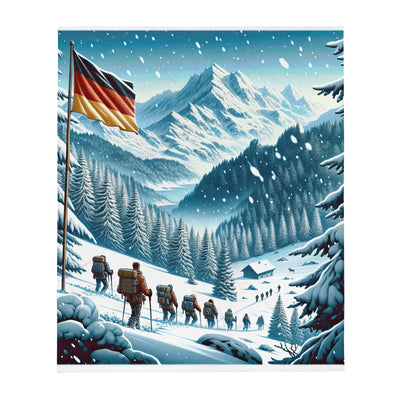 Quadratische Winterillustration der Alpen mit deutscher Flagge und Wanderteam - Überwurfdecke wandern xxx yyy zzz 127 x 152.4 cm