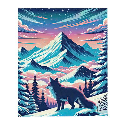 Vektorgrafik eines alpinen Winterwunderlandes mit schneebedeckten Kiefern und einem Fuchs - Überwurfdecke camping xxx yyy zzz 127 x 152.4 cm