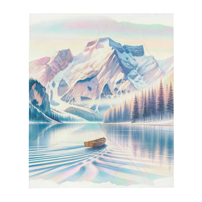 Aquarell eines klaren Alpenmorgens, Boot auf Bergsee in Pastelltönen - Überwurfdecke berge xxx yyy zzz 127 x 152.4 cm