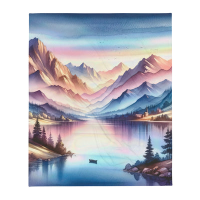 Aquarell einer Dämmerung in den Alpen, Boot auf einem See in Pastell-Licht - Überwurfdecke berge xxx yyy zzz 127 x 152.4 cm