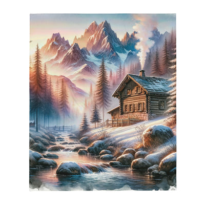 Aquarell einer Alpenszene im Morgengrauen, Haus in den Bergen - Überwurfdecke berge xxx yyy zzz 127 x 152.4 cm
