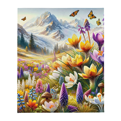 Aquarell einer ruhigen Almwiese, farbenfrohe Bergblumen in den Alpen - Überwurfdecke berge xxx yyy zzz 127 x 152.4 cm