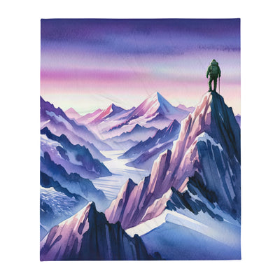 Aquarell eines Bergsteigers auf einem Alpengipfel in der Abenddämmerung - Überwurfdecke wandern xxx yyy zzz 127 x 152.4 cm