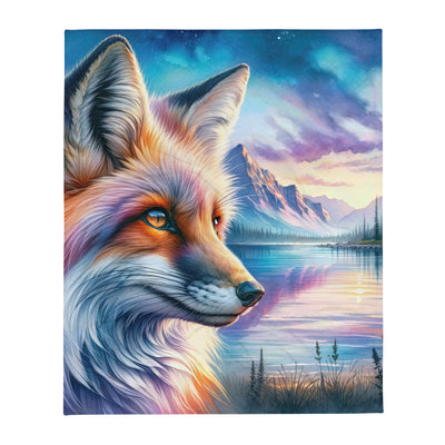 Aquarellporträt eines Fuchses im Dämmerlicht am Bergsee - Überwurfdecke camping xxx yyy zzz 127 x 152.4 cm