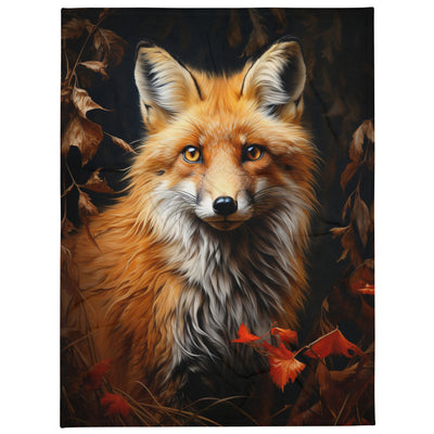 Fuchs Porträt und Herbstblätter - Malerei - Überwurfdecke camping xxx 152.4 x 203.2 cm