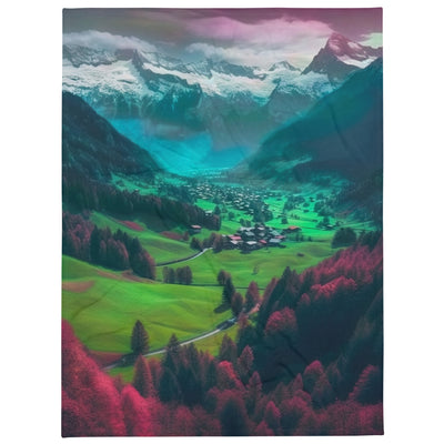 Berglandschaft und Dorf - Fotorealistische Malerei - Überwurfdecke berge xxx 152.4 x 203.2 cm