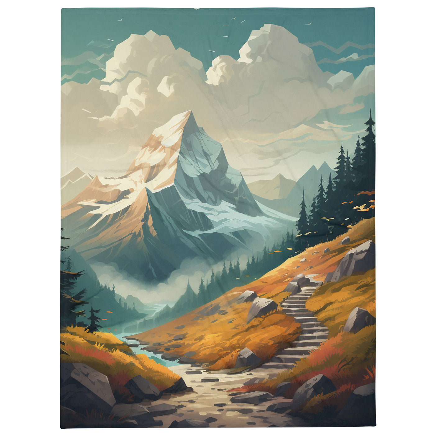 Berge, Wald und Wanderweg - Malerei - Überwurfdecke berge xxx 152.4 x 203.2 cm