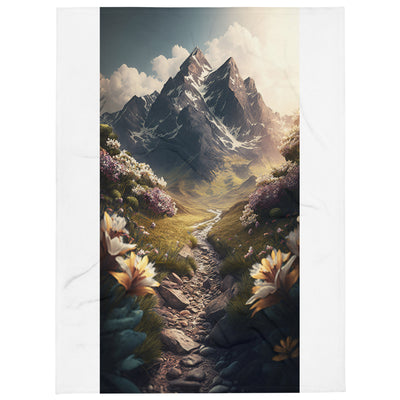 Epischer Berg, steiniger Weg und Blumen - Realistische Malerei - Überwurfdecke berge xxx 152.4 x 203.2 cm