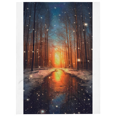Bäume im Winter, Schnee, Sonnenaufgang und Fluss - Überwurfdecke camping xxx 152.4 x 203.2 cm