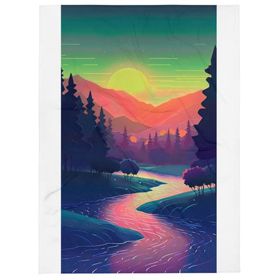 Berge, Fluss, Sonnenuntergang - Malerei - Überwurfdecke berge xxx 152.4 x 203.2 cm