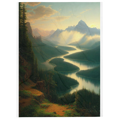 Landschaft mit Bergen, See und viel grüne Natur - Malerei - Überwurfdecke berge xxx 152.4 x 203.2 cm